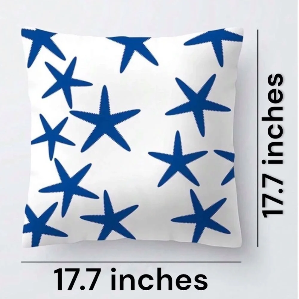 Coastal Starfish Pillow Cover Beach Nautical Square Blue White 17. 7 X 17.7 in